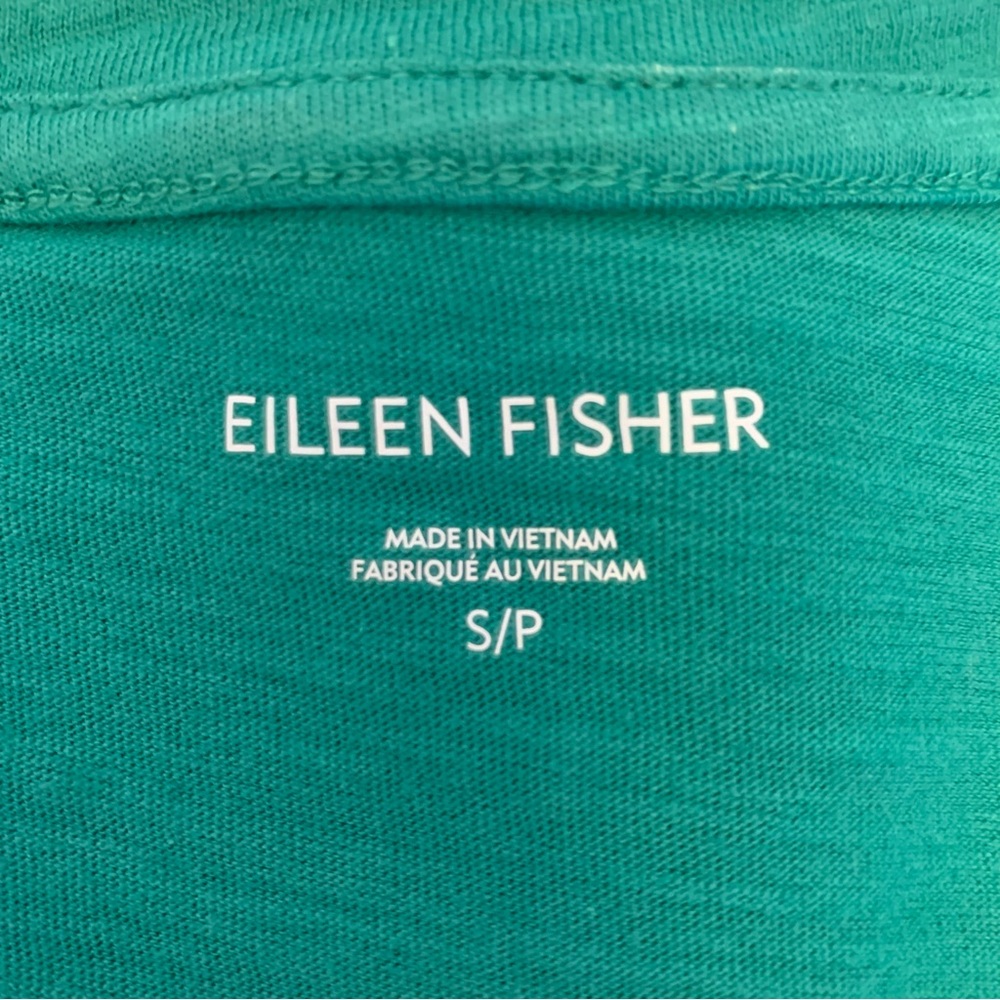 Eileen Fisher Crew Neck Fitted Short Sleeve Green Tee 100% Organic Cotton SP - Picture 3 of 5
